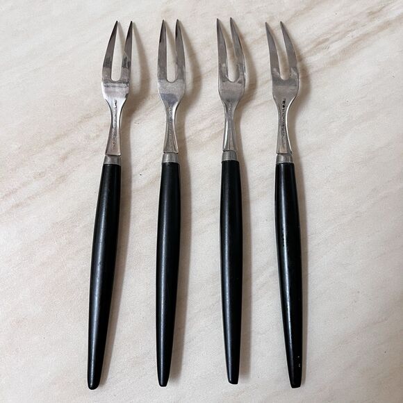 Vintage Bloomfield Japan Stainless Synthetic Black Handle Cocktail Fork 7" Long - Picture 6 of 8